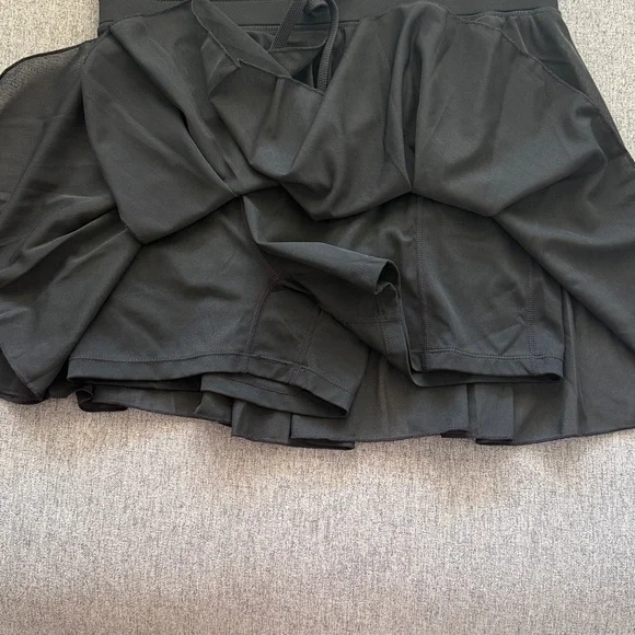 High Waisted Drawstring Contrast Mesh Flowy Mini Flare Casual Skirt/Skort - Picture 8 of 11